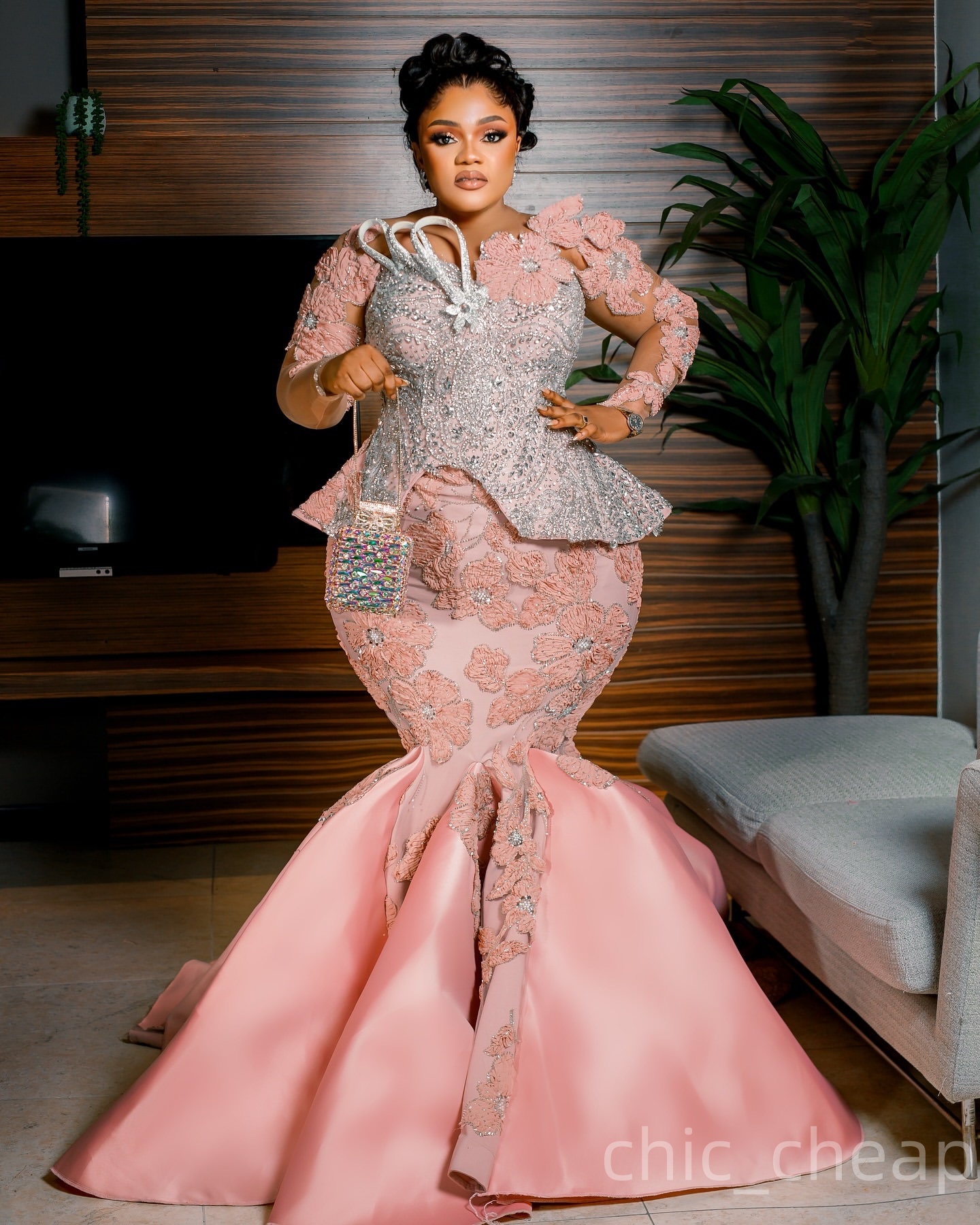 Aso Ebi Blush Pink Mermaid Prom Dresses 2025 Flowers Floral Lace Satin Evening Formal Party Second Birthday Engagement Gowns Plus Size Dress For Speci