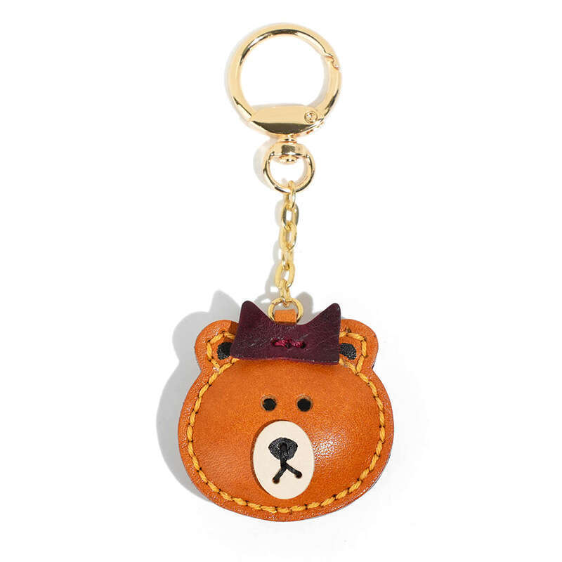 High-end Hand-sewn Cute Bear Genuine Leather Pendant Women's Bag Backpack Decoration Car Keychain Accessory