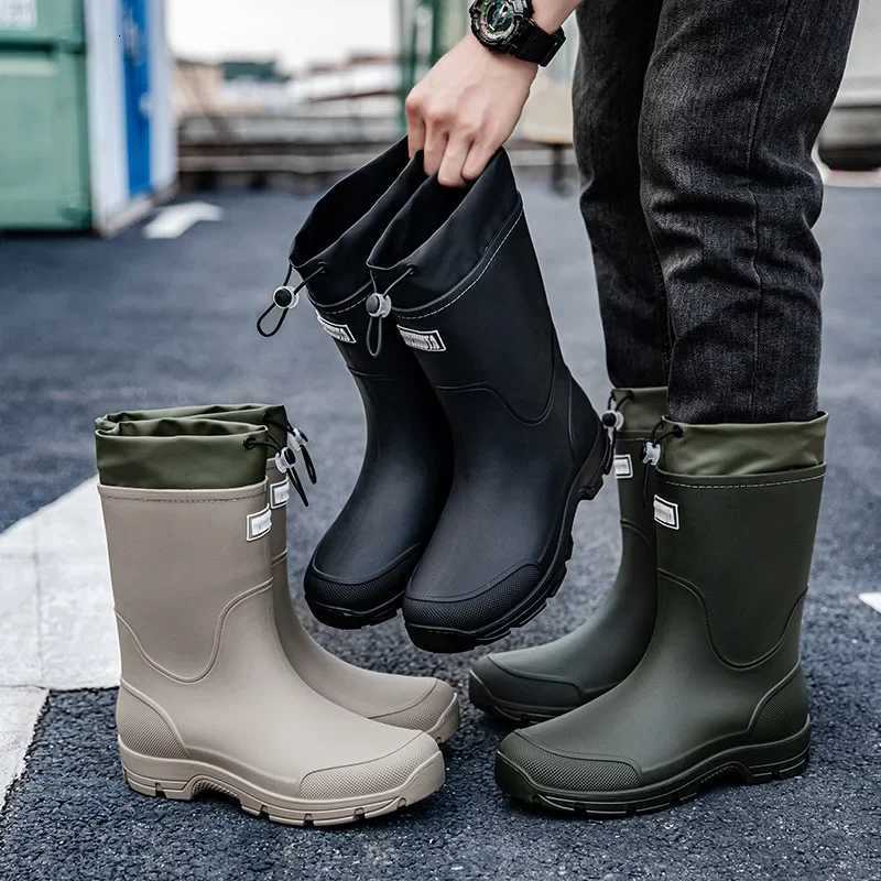 Mens Mid-calf Rain Boots. New Style. Reliable Mid-calf Outdoor Slip-resistant Water Shoes. Lightweight and Waterproof XJ250818