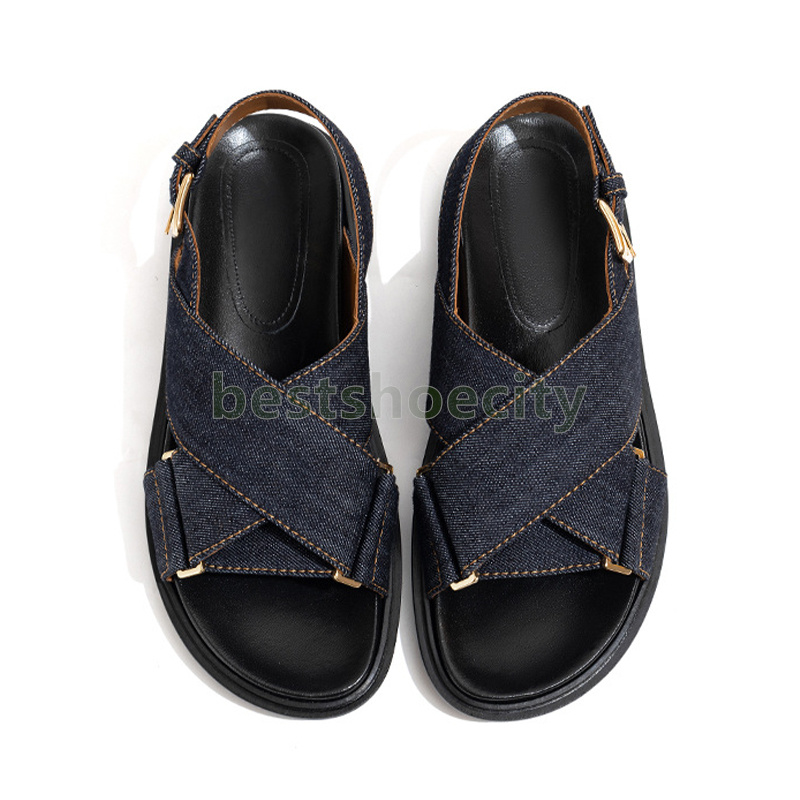 designer sandals vintage flat heels sandal comfortable denim cross-strap classics fashion rubber non-slip platform sandale size 35-40