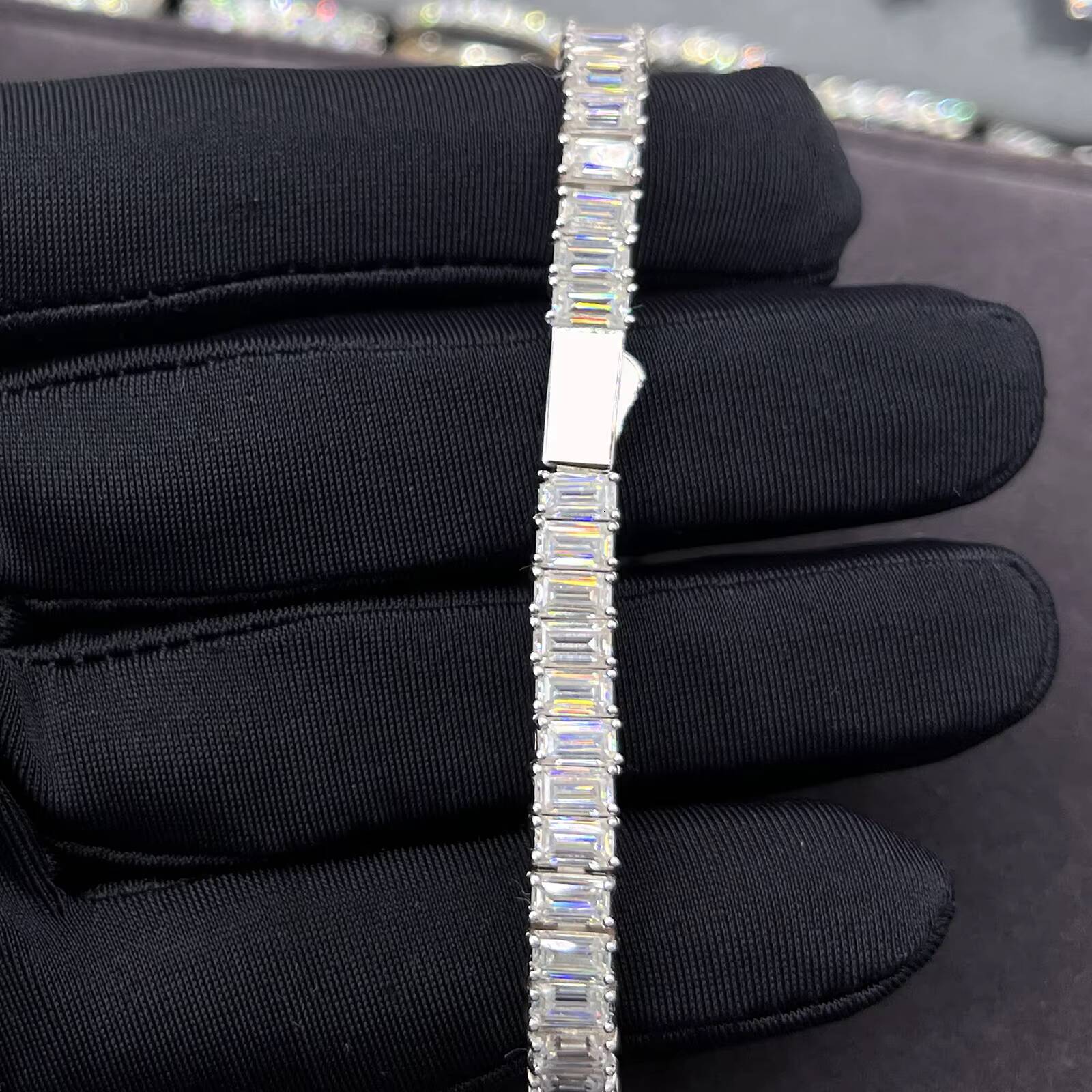 Pass Diamond Tester 5mm*3mm 26ct Baguette Moissanite Tennis Bracelet 925 Sterling Silver Fine Jewelry Eternity Bracelet Women
