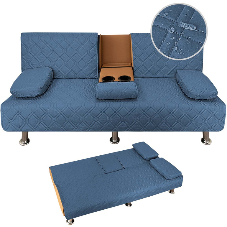 4-piece Waterproof Bed Mattress 3-seater Foldable Sofa with Cup Holder Futon Cover Cushion Set hot-sale products