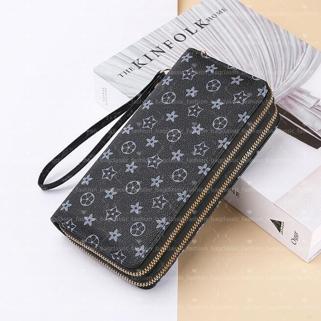 top high quality Double zipper Wallets Mens Leather Wallet Holders For Brown flower women Purse Monograms Luxury Purses Cross Body Wallets Zipper Coin fashion box