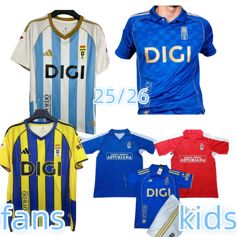 Yoga Outfit 25 26 Real Oviedo Mens Soccer Jerseys Jimmy Javi Mier Borja.S S.CAZORLA Daniel Aceves Home Blue Away 2025 Football Shirt Short Sleeve U Otlgh 90/91 96/97 Retro