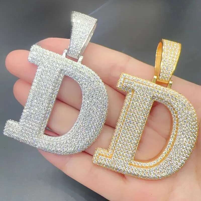 A-Z Sterg Sier Shiny VVS Moissanite Letter Pendant with 3mm 24inch Rope Chain Jewelry for Men Women Nice Gift