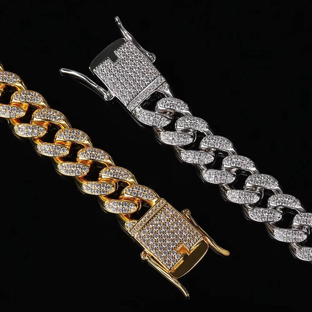 12mm Hip Hop Diamond Necklace Jewelry Miami Cuban Chain Iced Out Chain 18K Gold Plated Necklace