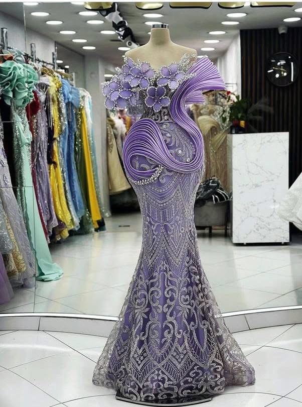Mermaid Lilac Prom Dresses 2025 Flowers Crystals Lace Stylish Vintage Evening Formal Party Second Birthday Engagement Gowns Plus Size Dress For Specia