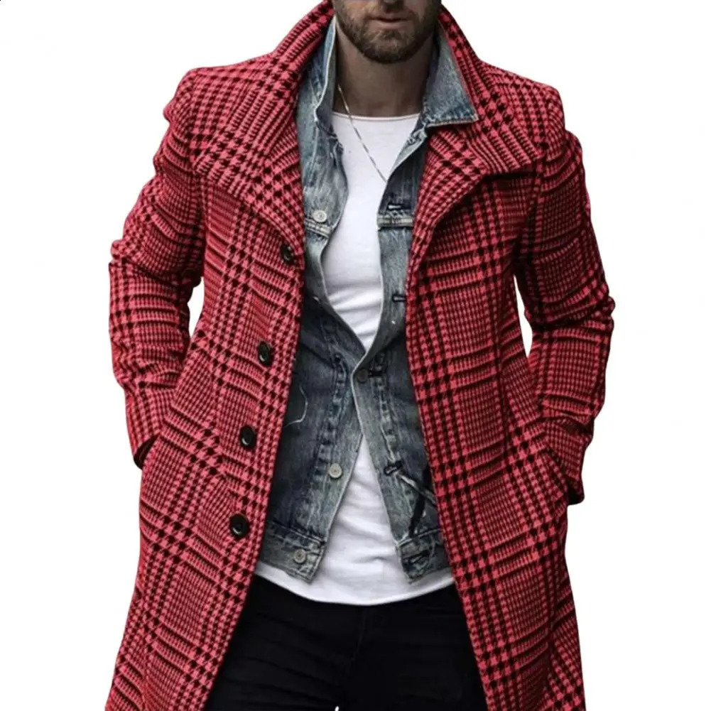 Men Windbreaker Washable Checkered Single Breasted Medium Length Super Soft Trench Coat For Daily Wear 250808
