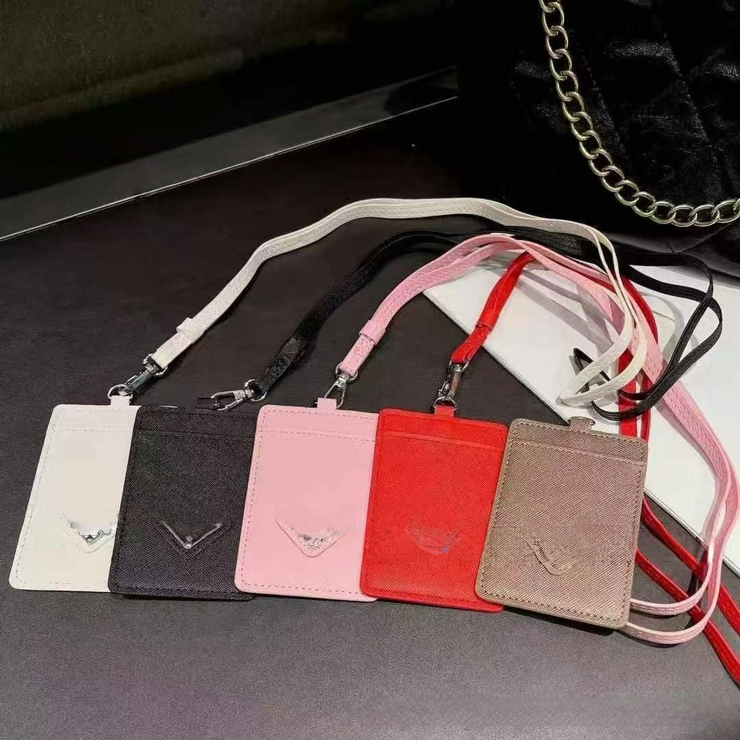 Premium PU ID Card Holder with Neck Strap 2-Fold Business Card Wallet for Work/School (10.5x7cm)