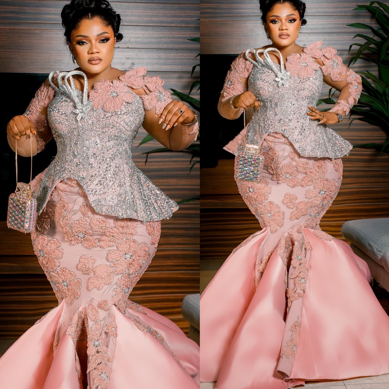 Aso Ebi Blush Pink Mermaid Prom Dresses 2025 Flowers Floral Lace Satin Evening Formal Party Second Birthday Engagement Gowns Plus Size Dress For Speci