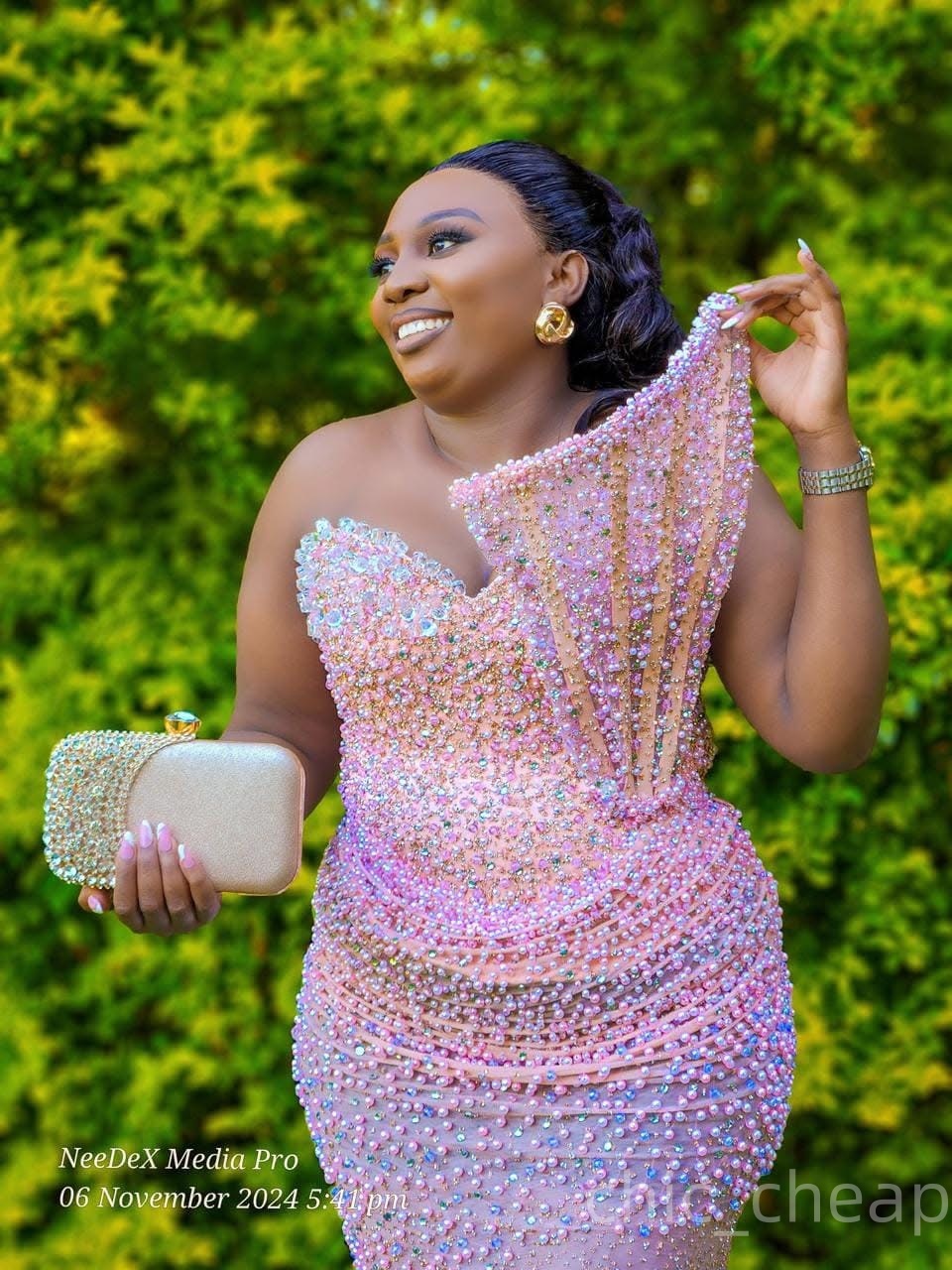 Aso Ebi Pink Mermaid Prom Dresses 2025 Pearls Crystals Stylish Sequined Evening Formal Party Second Birthday Engagement Gowns Plus Size Dress For Spec