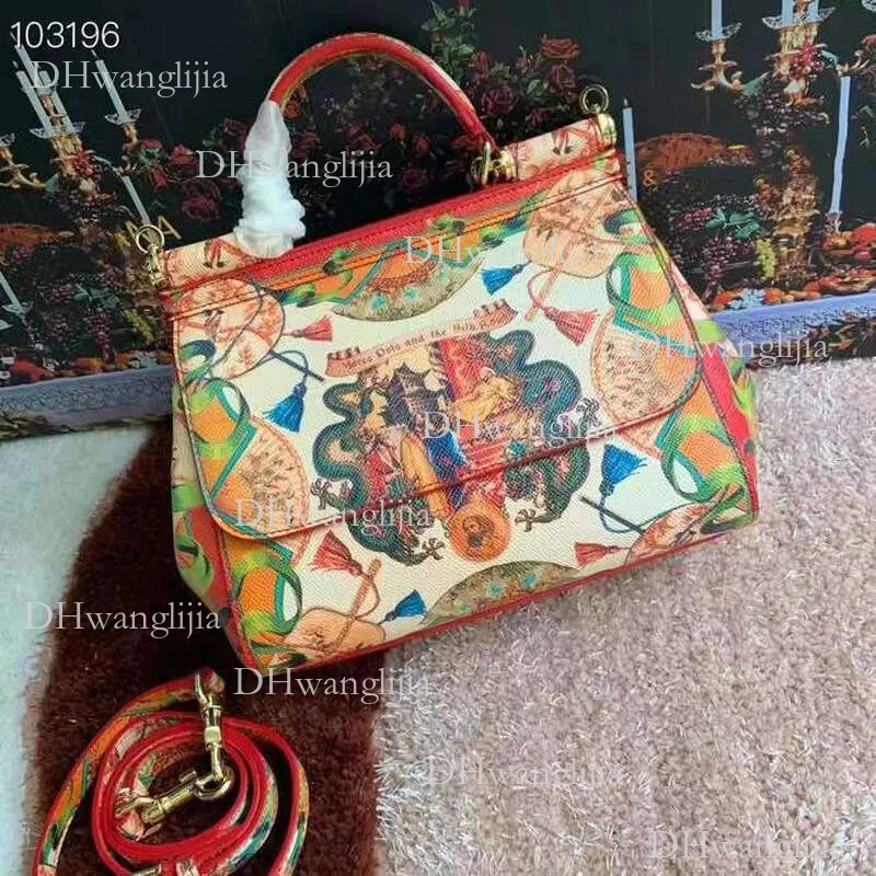 DHGM Genuine Leather Printed designer bag High-end Women's Bag Sicily Single Shoulder Crossbody Handbag Fashionable Satchel