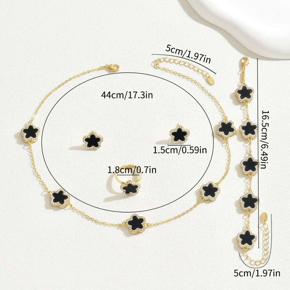 2024 Women's Bracelet Jewelry Set Flower Inlaid Dia Design Necklace Earrings Versatile Niche Ring