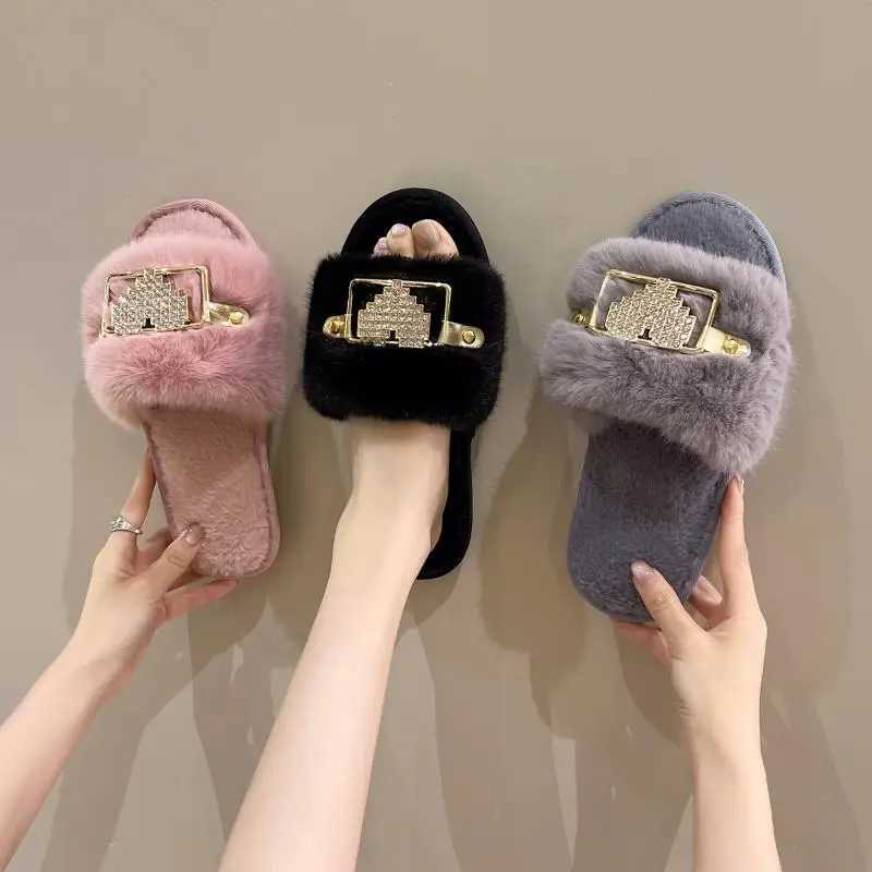 Love Chain Fluffy Wens Slippers He Fion Designer Shoes Wan Autumn Winter Faux Fuzzy Fur Slides Indoor Elegant Y250818