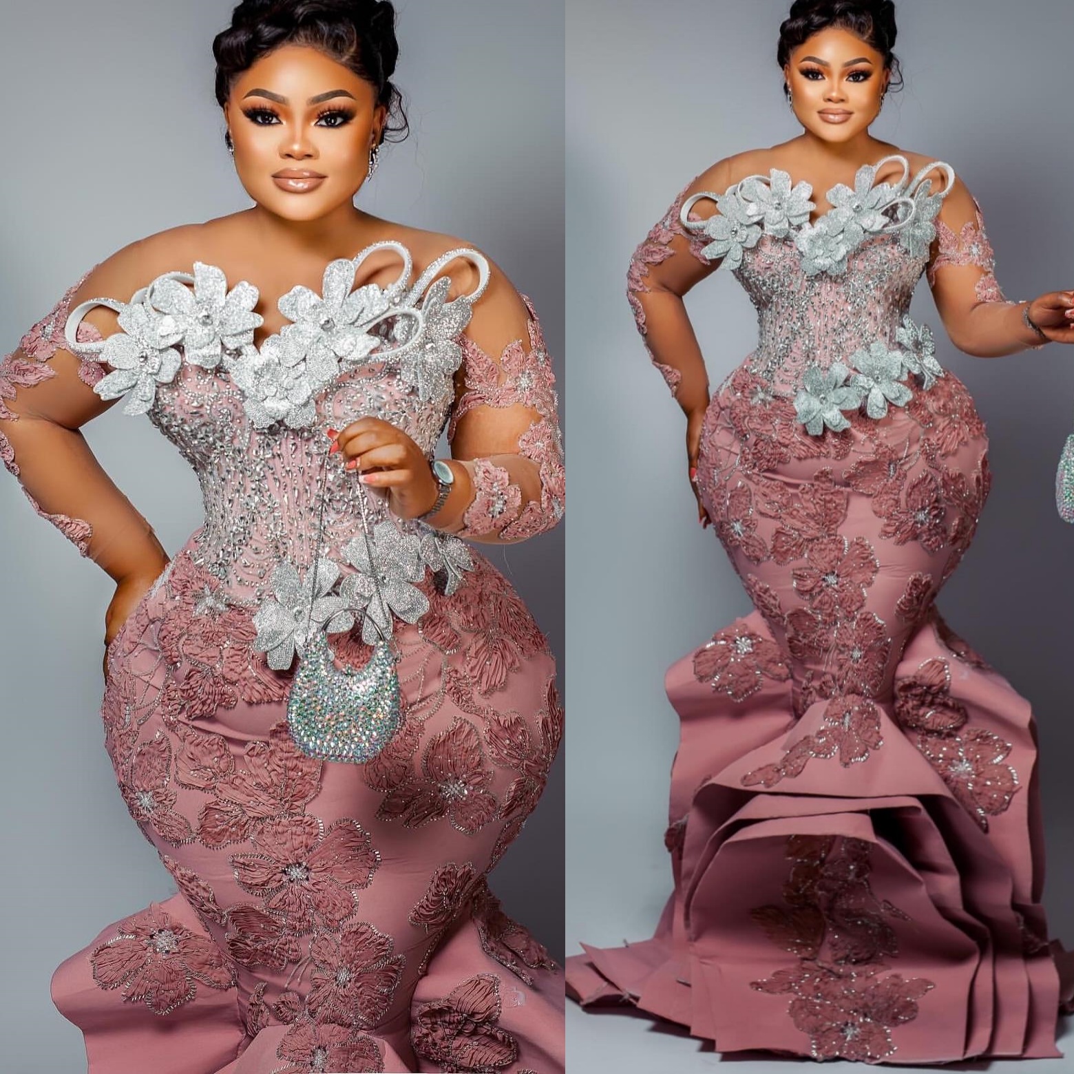 Aso Ebi Blush Pink Mermaid Prom Dresses 2025 Flowers Floral Lace Evening Formal Party Second Birthday Engagement Gowns Plus Size Dress For Special Occ