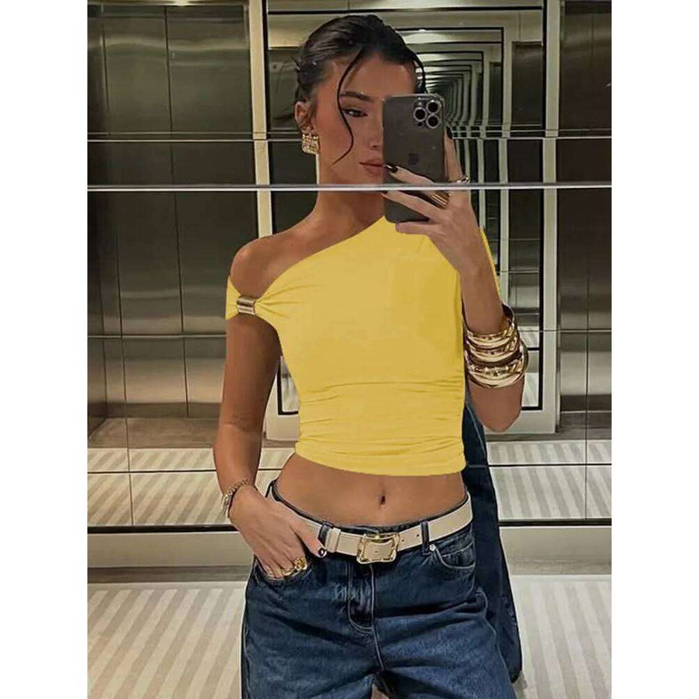 hoodie Women's Top Sexy Metal Knotted Backless One Short Sleeve Irregular Pullover Lady Summer Fashion Chic High Street Outwears jacket