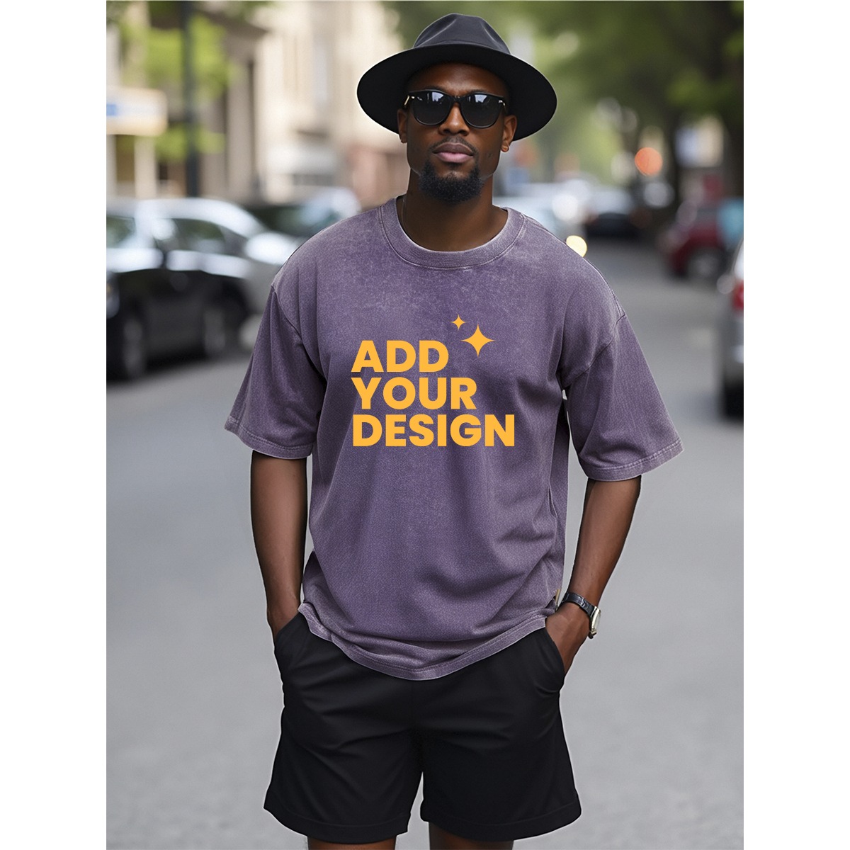 DHgatepod Unisex Heavyweight Washed Cotton Tee - 230GSM Vintage Crewneck T-Shirt with DTF Print (Front & Back)