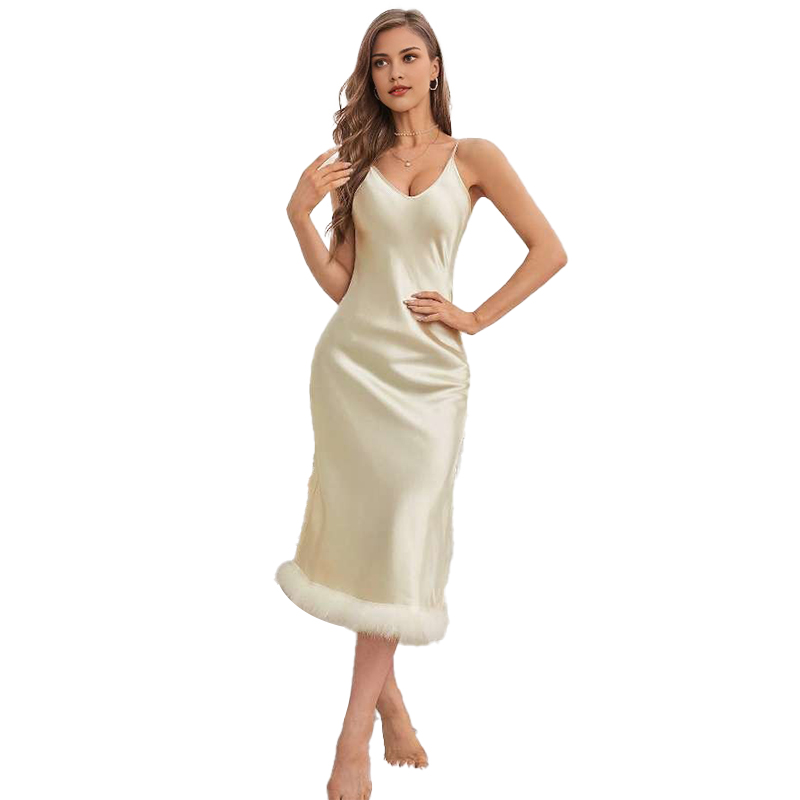 2024 Spring/Summer New Arrival Women's Silk Satin Sexy Strapless Long Slit Nightgown Homewear