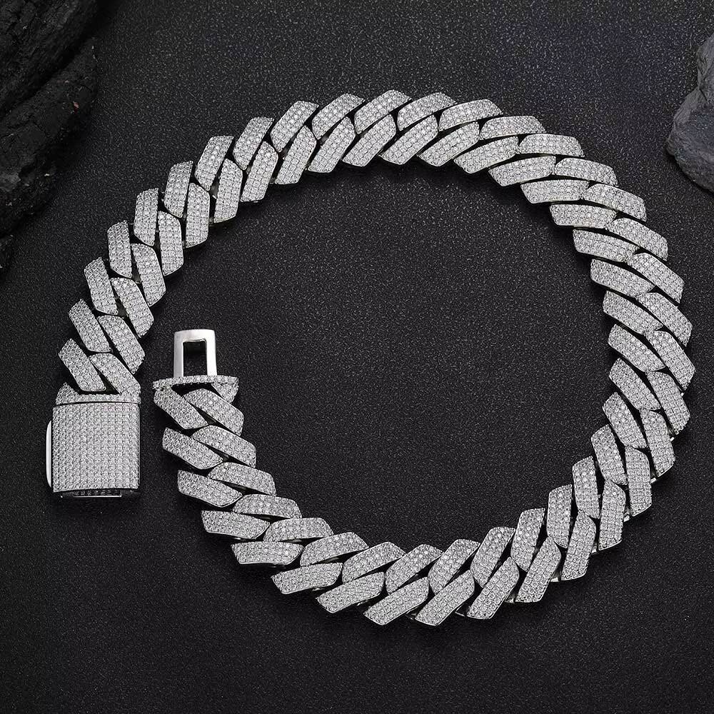 New Design 25mm Chunky Cuban Link Choker Iced Out Silver Plated Big Heavy Miami 3 Row Prong Chain Necklace Fine Jewelry Men