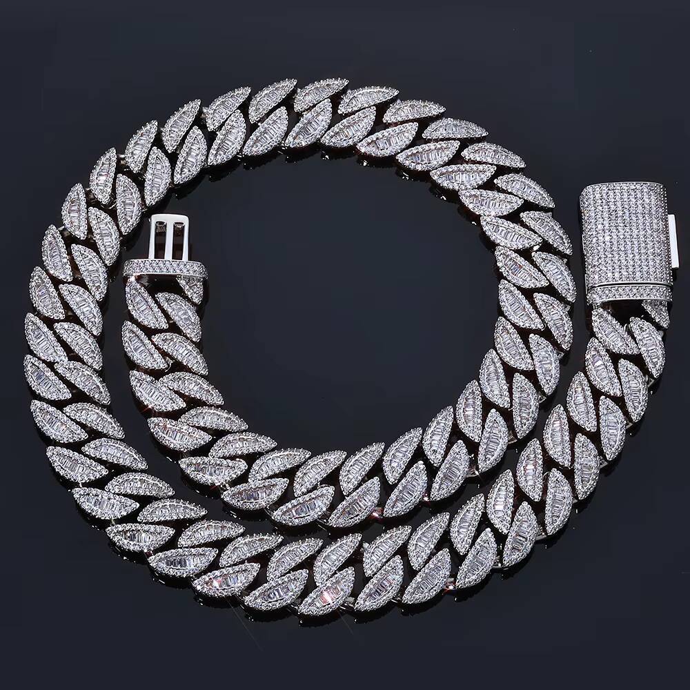 NUOYA 20MM Full Iced Out Cuban Chain Necklace Mixed Baguette Round Cubic Zirconia Inlay Hip Hop Luxury Jewelry