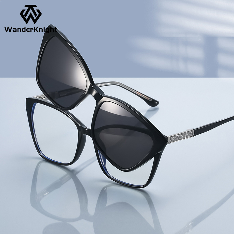 2025 New Cat Eye CP Insert Core Imitation Acetate Glasses Frame Travel UV Protection Magnetic Clip-on Lenses 220302