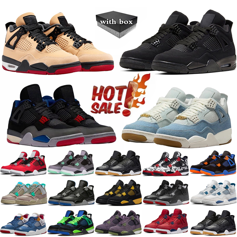 Designer 4s basketball shoes Black Cat grey white red blue White Cement sneakers women trainers Fire Red University Blue Tour Yellow mens shoe Sneaker 36-47