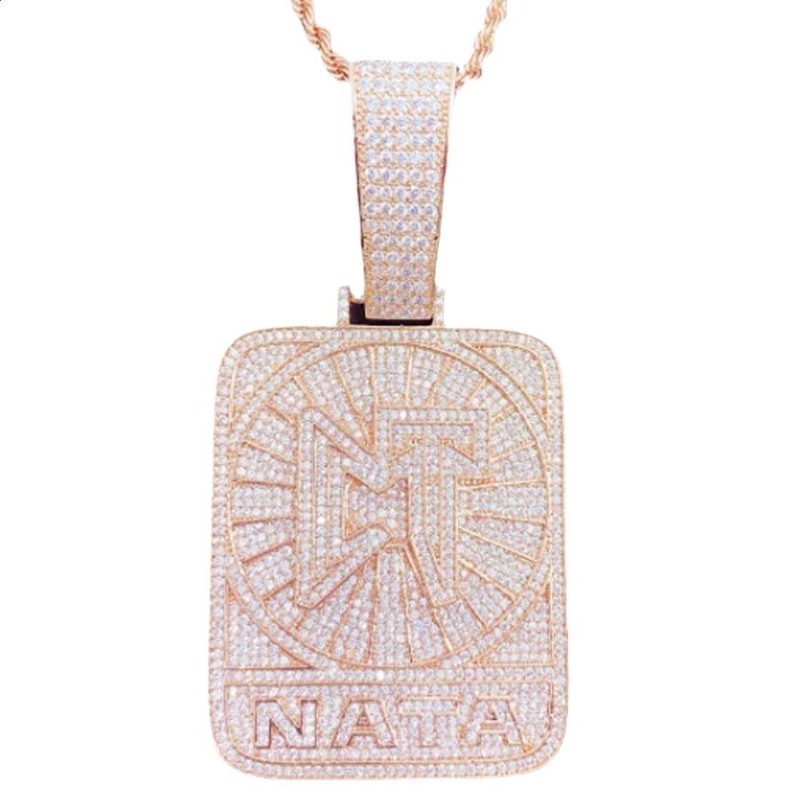 Drip Letter Iced Out CT NATA Necklace Pendant for Men Real Gold Plated Hip Hop Jewelry 241113