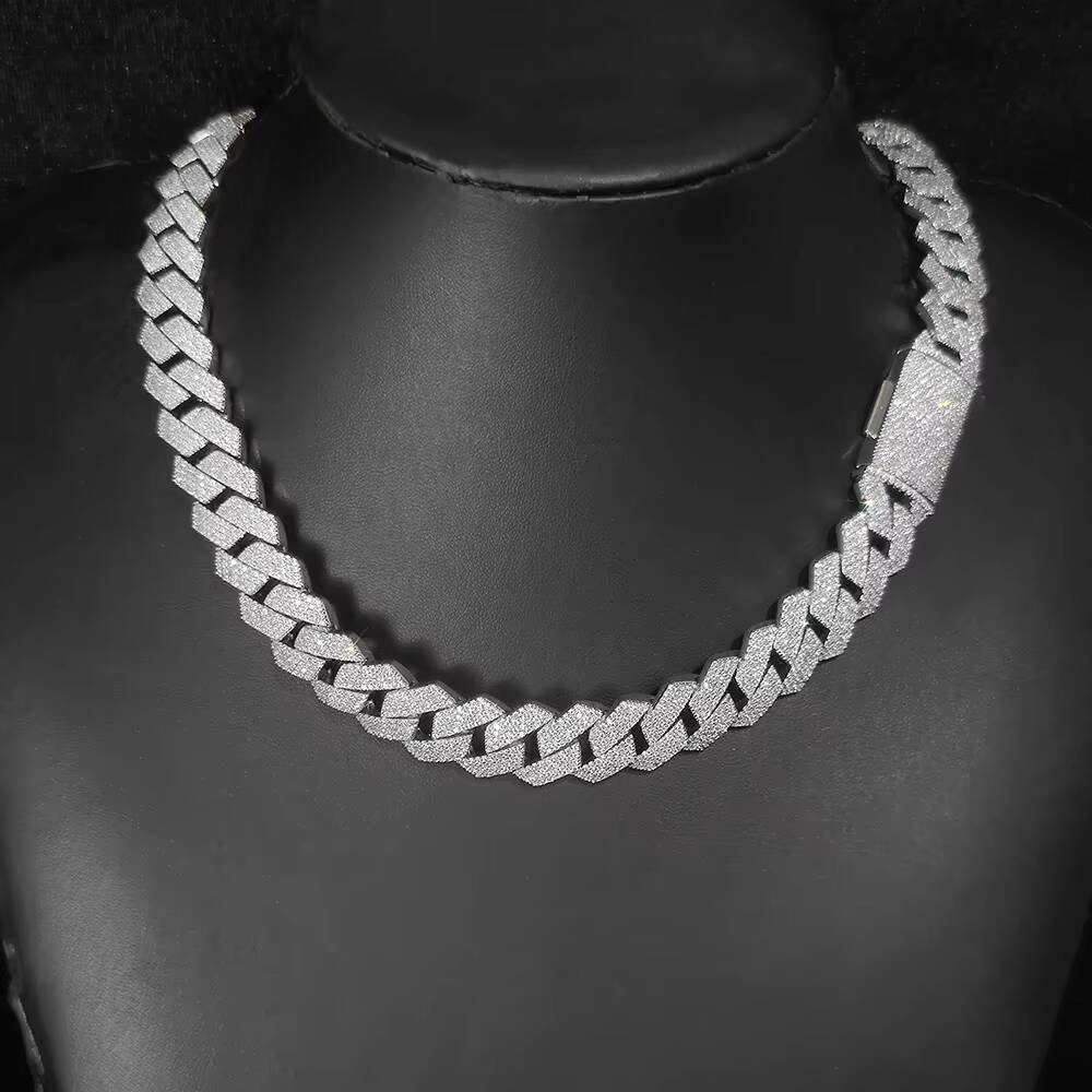 Hip Hop Jewelry 15mm 4 Rows Iced Out CZ Stone Prong Cuban Chain Necklace White Gold Prong Miami Cuban Link Chain for Men