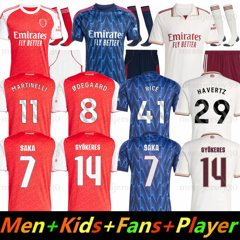 25 26 ArsenalJersey SAKA Soccer Jerseys GYOKERES ODEGAARD RICE HAVERTZ MARTINELLI Football Shirt Calafiori 2025 2026 JESUS Kids Child Training Kit uniform shirts