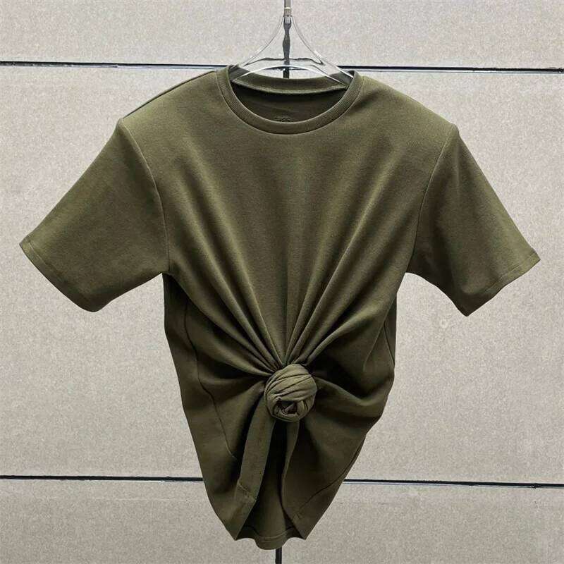 hoodie Women's T-Shirt Summer New Elastic Knitted Short Sleeved 3D Flower Decorated Round Neck Pullover Pure Cotton Crop Top jacket