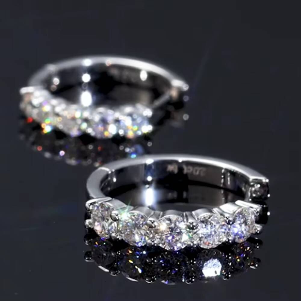 2.0ct 1ct 0.6ct 925 Sterling Silver Sparkle Moissanite Lab Created Diamond 14K Gold Plated Huggies Hoop Earring for Women Men