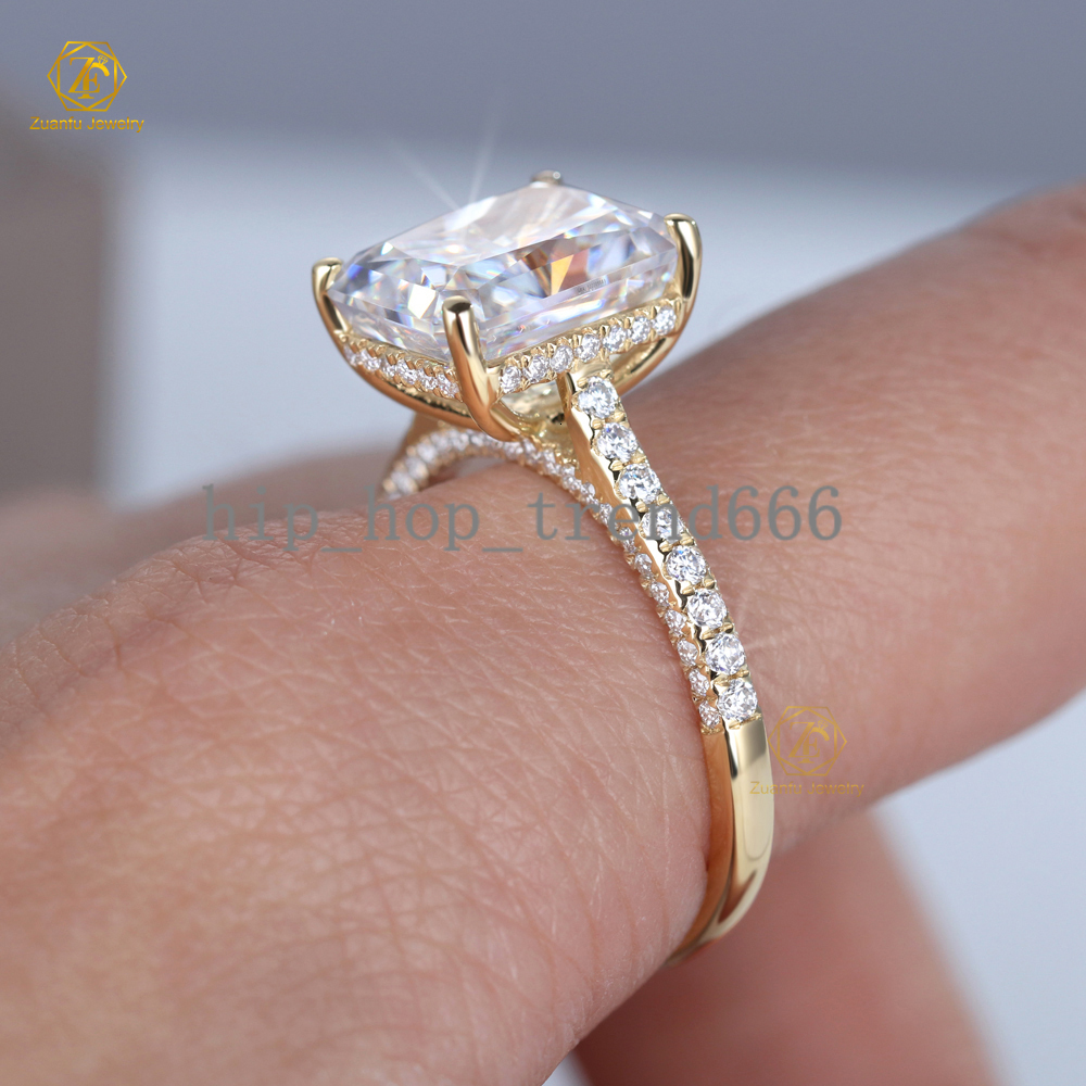 5-ct Radiant Cut Ice Out Diamond VVS Clarity 18K Yellow Gold Wedding Ring Fine Jewelry for Womans Engagement
