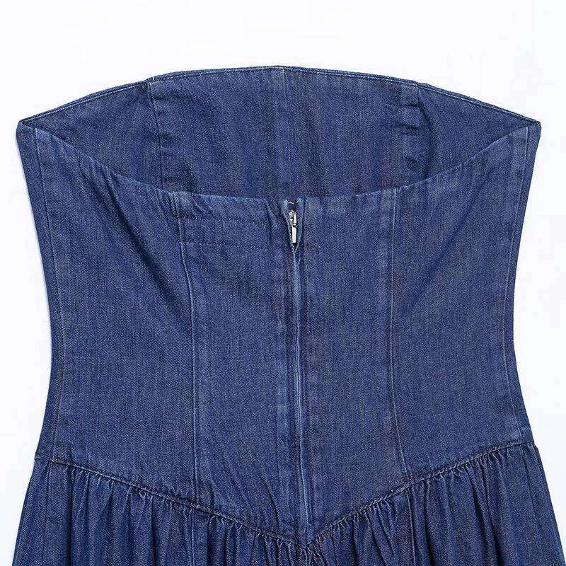 hoodie Elegant Women's Strapless Slim Fit Denim Ruffled Midi Dress Summer New Beach Party Dresses For Woman Casual Streetwear Outfits jacket