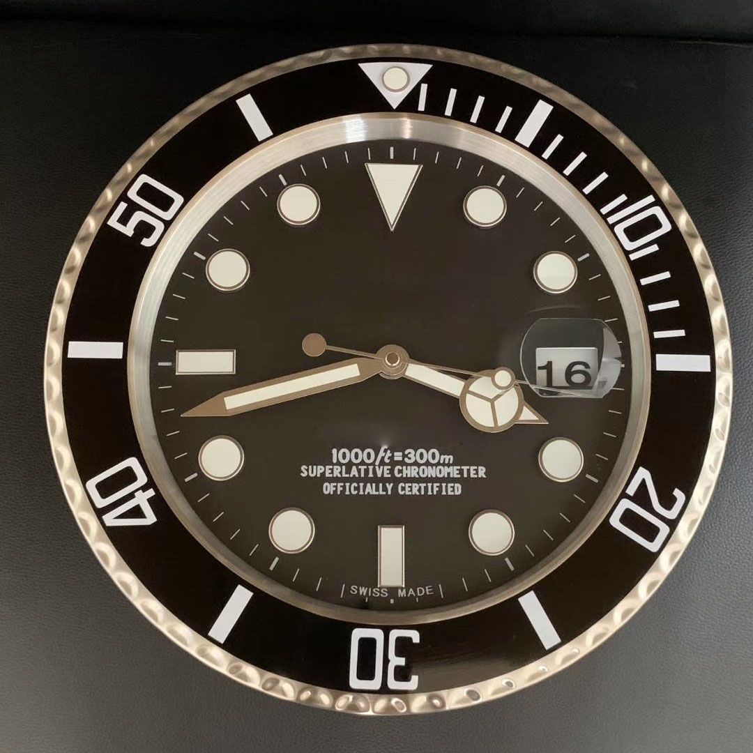 Modern Metal Wall Clock with Date Magnifier Silent Quartz Movement Large Black Design for Home Decor W250924