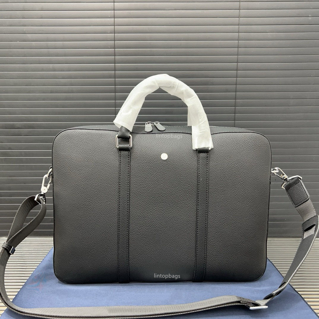 Famous designer men's pure black leather briefcase messenger bags laptop business office cross-body traveg shoulder bag purse Work bag Handbag Commuter package