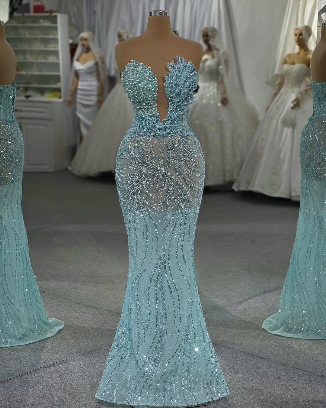 Glamorous Pearls Evening Dresses Sequins Beading Strapless Prom Gowns Detachable Illusion Princess Sweep Train Customized Vestidos De Noche Plus Size