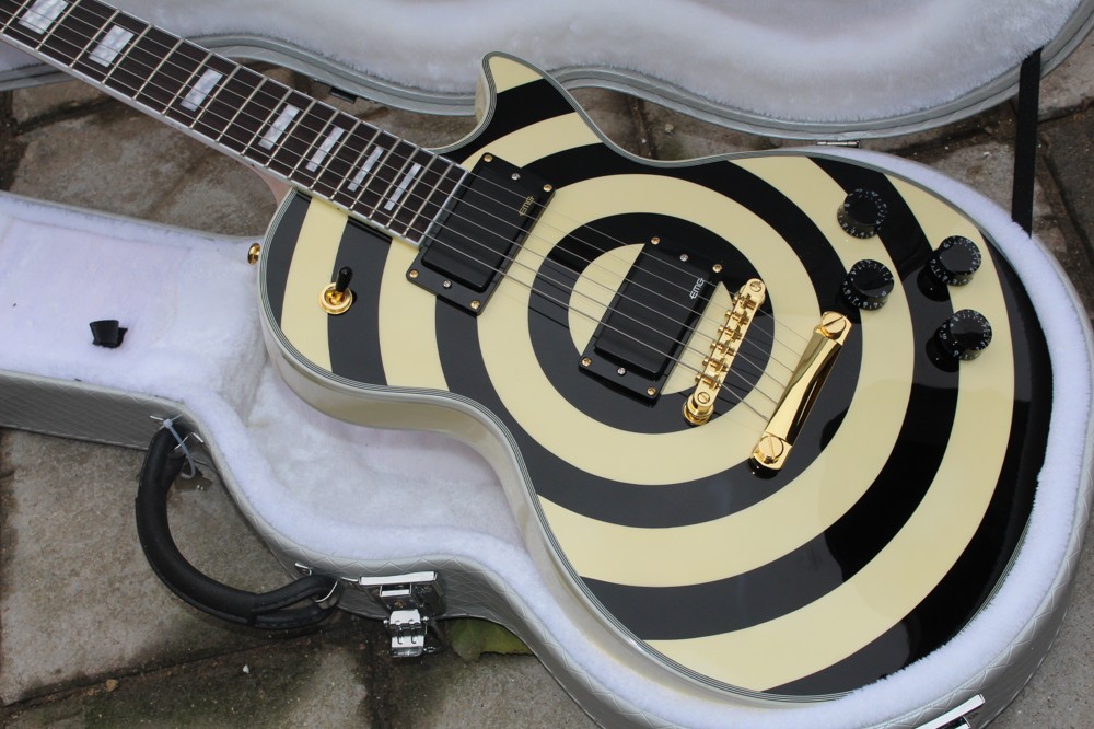 Cream yellow Zakk Wylde bullseye Cream & Black Electric Guitar EMG 8185 Pickups Gold Truss Rod Cover White MOP Block Fingerboard