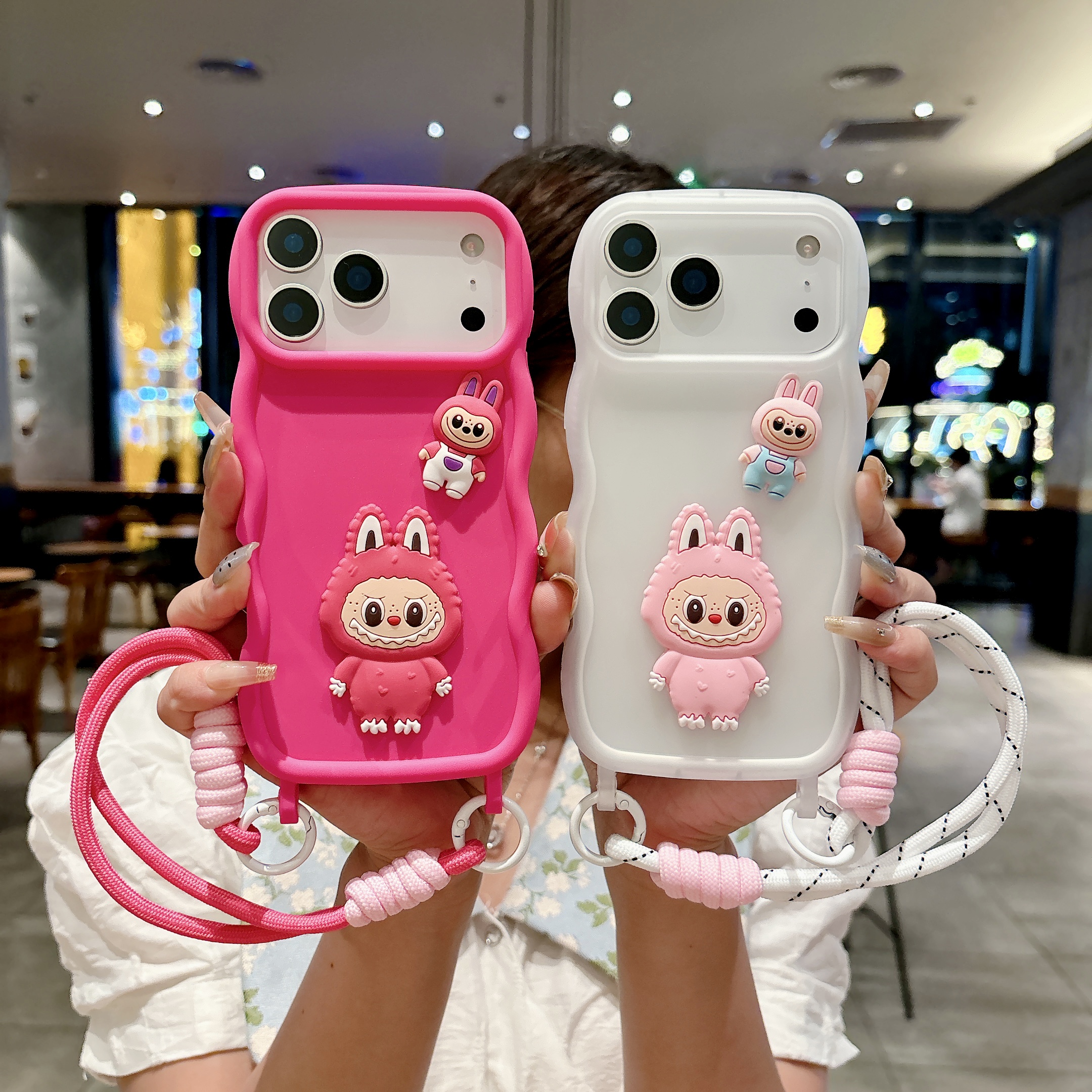 3D Labubu Doll Soft TPU Cases For Iphone 17 Air 16 15 14 Pro Max 13 Samsung S25 Ultra S24 Luxury Fashion Cute Lovely Cartoon Wave Phone Back Skin Cove
