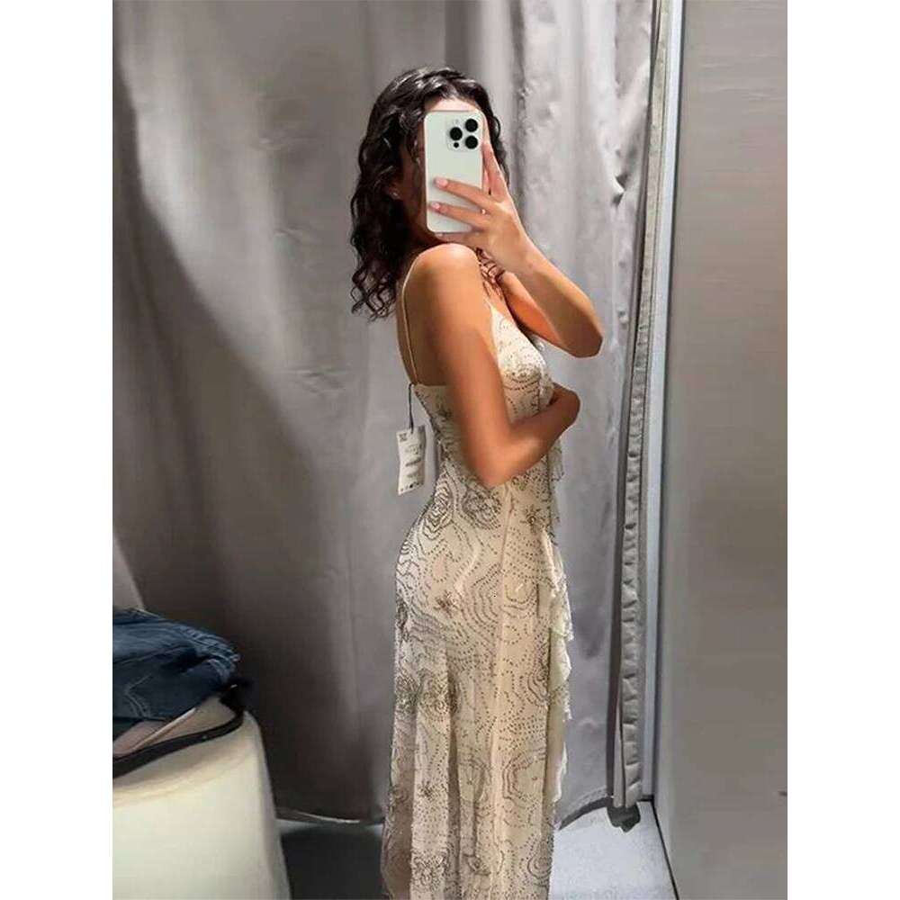 hoodie Snowflake Sequins Bead Ruffles Dress Women Sleeveless Backless Pleated Dia Dresses Evening Party Sexy V-Neck Summer Robe jacket