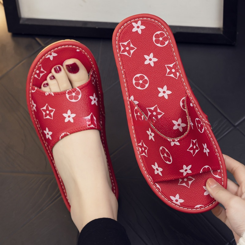 Couple Leather Slippers Home Nordic Style Bedroom Indoor Soft Sole Silent Men and Women Sandals New Non-Slip Summer ddmythur