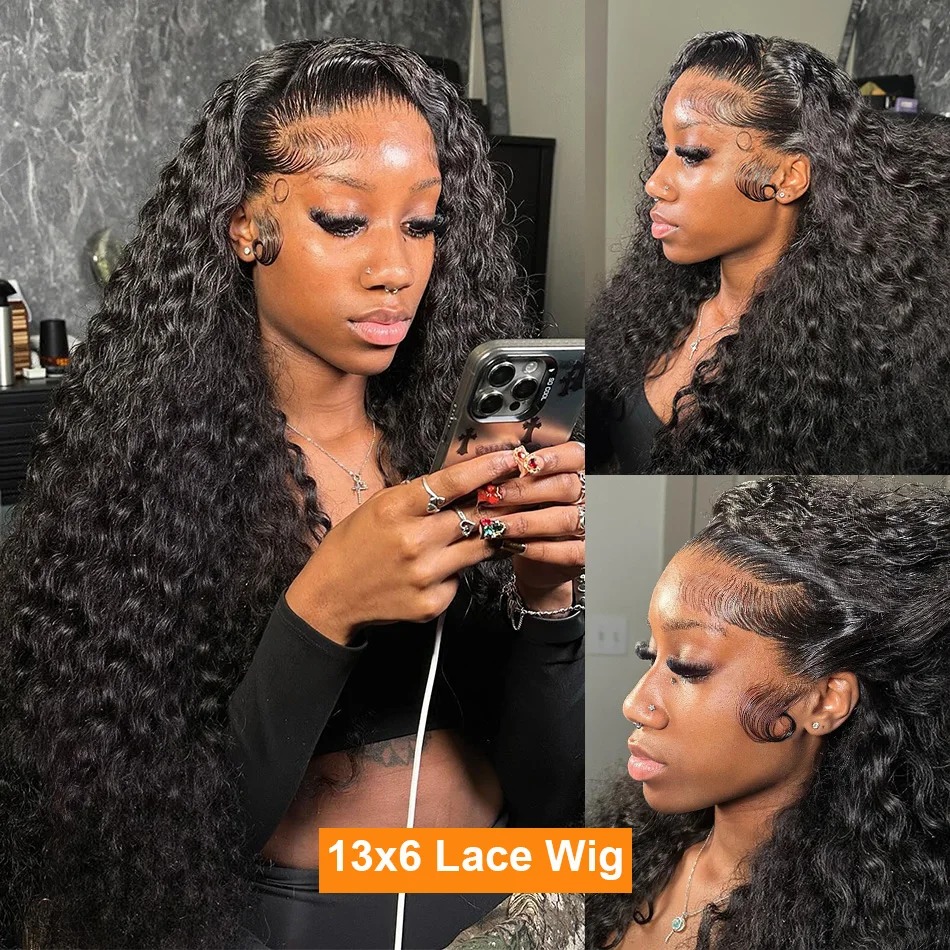 30 Inch Water Wave Lace Front Wigs Human Hair 200% Density Pre Plucked 13x6 HD Transparent Lace Frontal Wigs Human Hair For Women Deep Curly Glueless