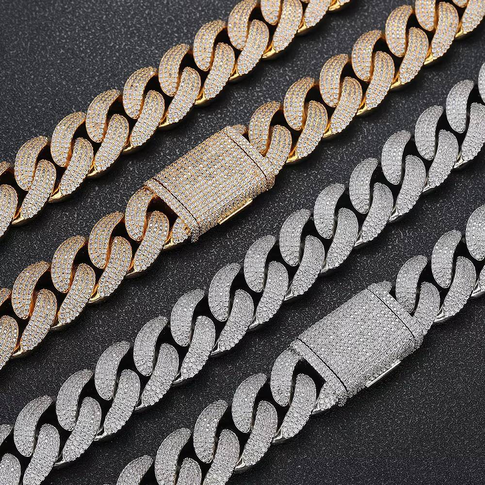 NUOYA 20mm Unisex Diamond Chunky Cuban Link Chain Gold Plated Hip Hop Jewelry Iced Out Cuban Link Chain for Men and Women