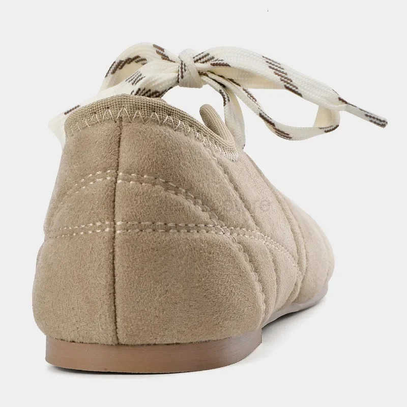 Fashion Round Toe Ballet Flats Women Lace-up Faux Suede Shallow Concise Soft Sole Mary Jane Shoes Women Casual Brand Shoes M250818