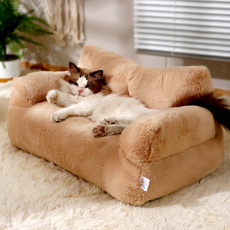 Plush Fabric Pet Sofa Bed with Detachable Pillow Custom M/XL/XXL Sizes All - Season Use Washable Durable Ideal for Cats/Small Dogs Home/Kennel/Vet Dec