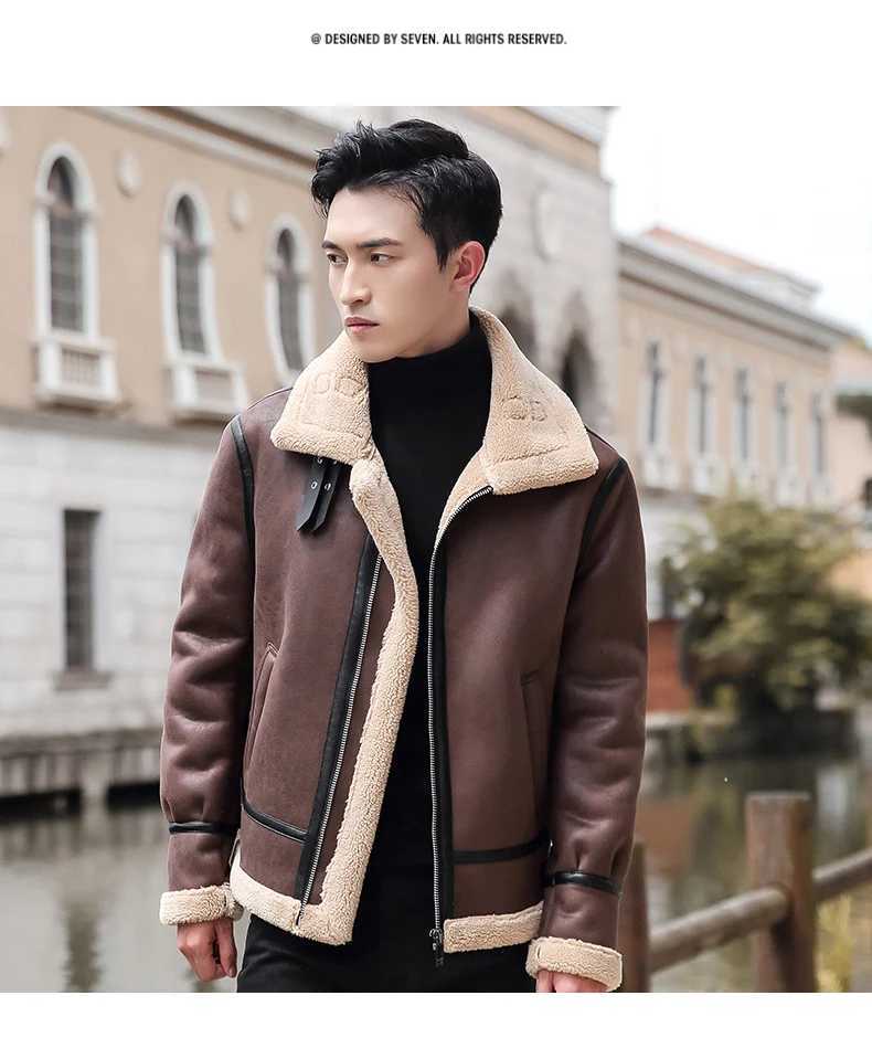 100% Cashmere PU Leather Jacket Men Plus Velvet Men Winter Warm Motorcycle Thickened Leather Coat Men Fleece PU Leather Coats XJ250818 - view 6