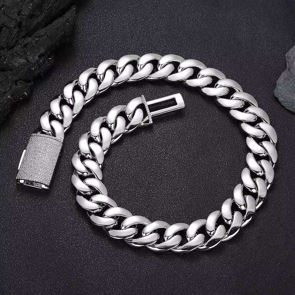 Unisex Hip Hop Jewelry 18K Gold Plated Brass Cuban Link Chain with Diamond Clasp Heavy Miami Cuban Chain Necklace for Gifts