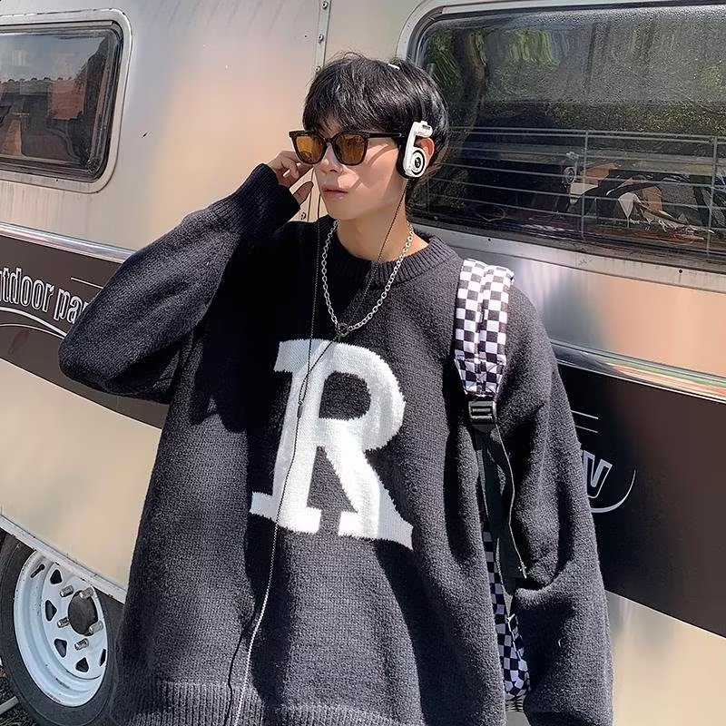 fw RAF SIMONS Outline Line Beige Figure Round Neck Sweater For Men Women Quality Knit Casual Sweatshirts 240813