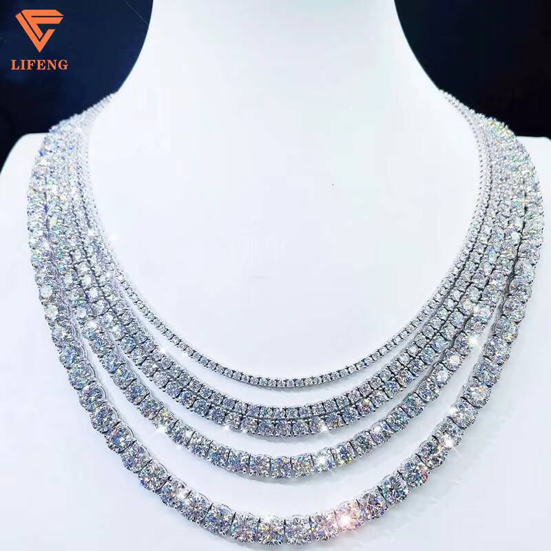 VVS Moissanite Diamond Tennis Chain Bracelet Necklace 3mm 4mm 5mm 6mm 925 Sterling Silver Iced Out Tennis Chain Jewelry Charm
