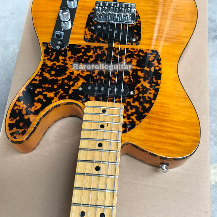 Prince HS AndersonHohner Madcat Mad Cat Amber Yellow Flame Maple Top Electric Guitar Leopard Pickguard, Body Bi