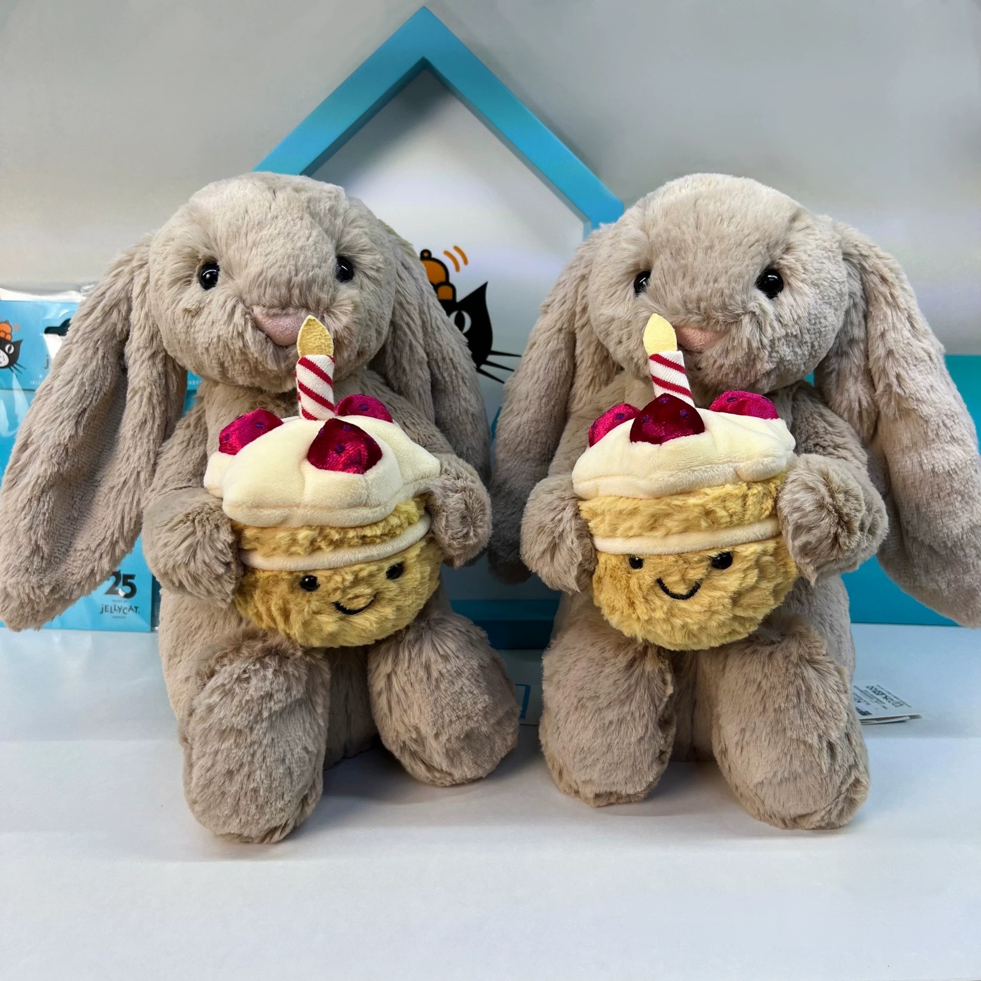 Dolls jelly cat New Hing Bonnie Toy Birthday Cake Plush Shy Rabbit Cute Soothing Doll Bashful Beige Bunny 'Birthday'